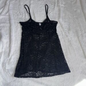 Gilligan & O'Malley Lace Chemise Slip Dress‎ M Black Sheer Lingerie Sleepwear